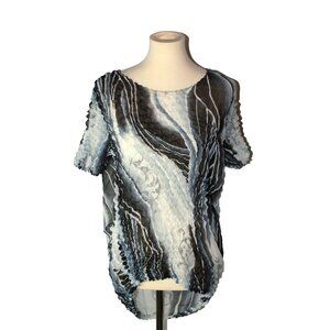Periscope PS-3983 Womens Shirt Top Sheer Rouched Black Gray One Size NWT NEW